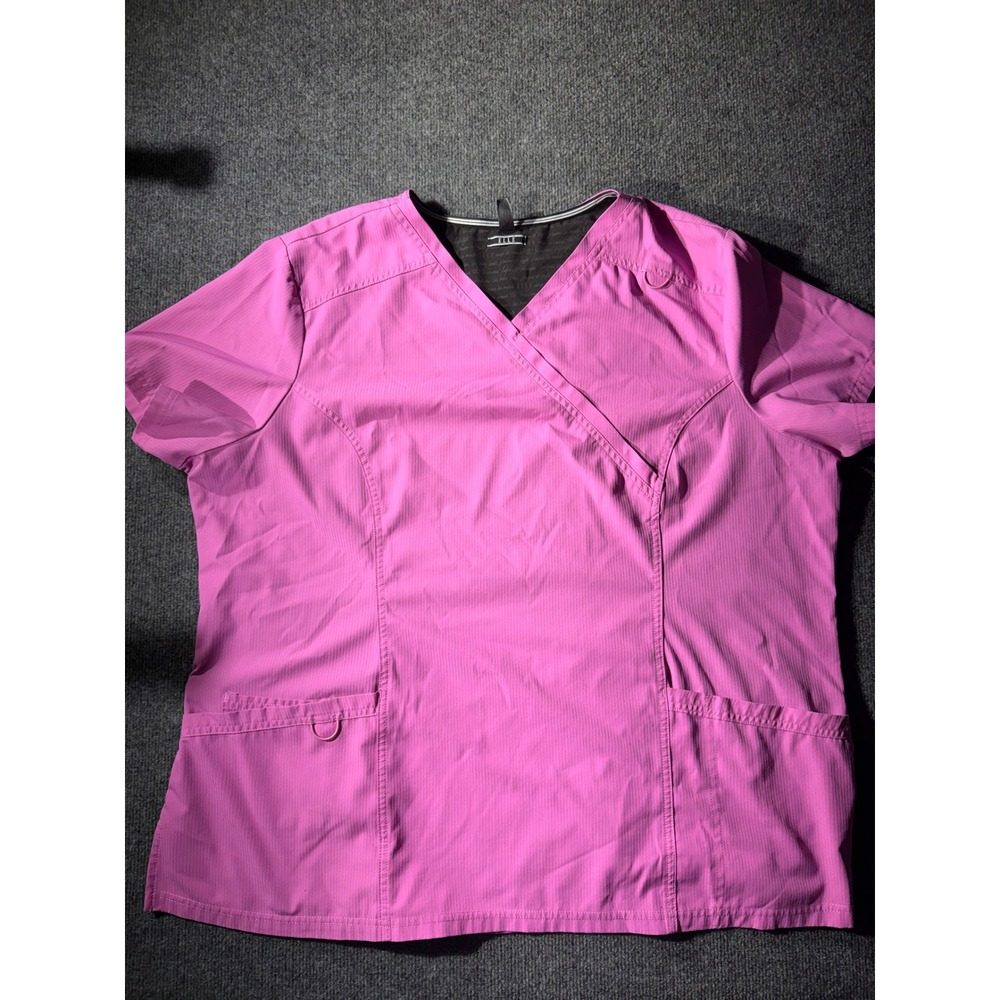 Elle Scrub Top Womens 3XL Pink Excellent V-Neck Mock Wrap EL620 BRPK
